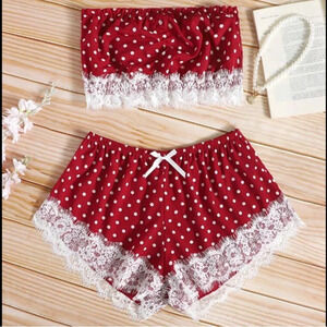 SHEIN Polka Dot Lace Trim Bandeau & Shorts Lingerie Set NWT